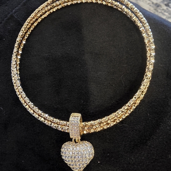 21kgp Dubai Jewlery -Gold Heart Charm Bangle Set - Picture 6 of 7